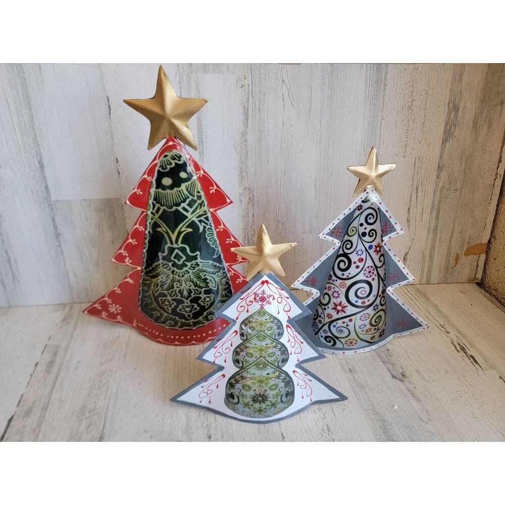 Metal tree tabletop swirl xmas decor figure‎ set star unique home